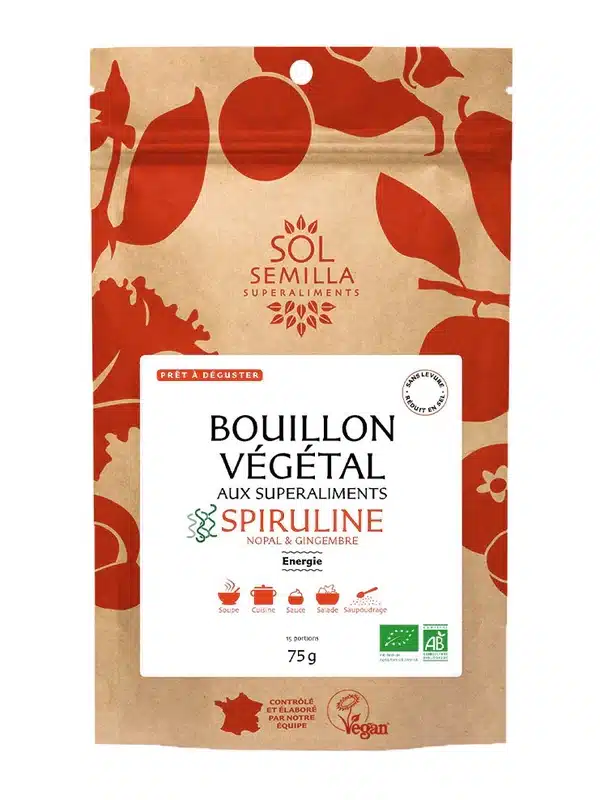 Bouillon Energie Bio - Spiruline Bouillon Spiruline Bio réconfortant et nutritif à base de spiruline, nopal et gingembre