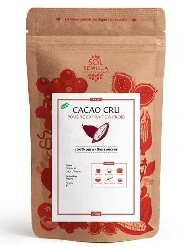Poudre de cacao cru bio super-aliment bienfaits antioxydant