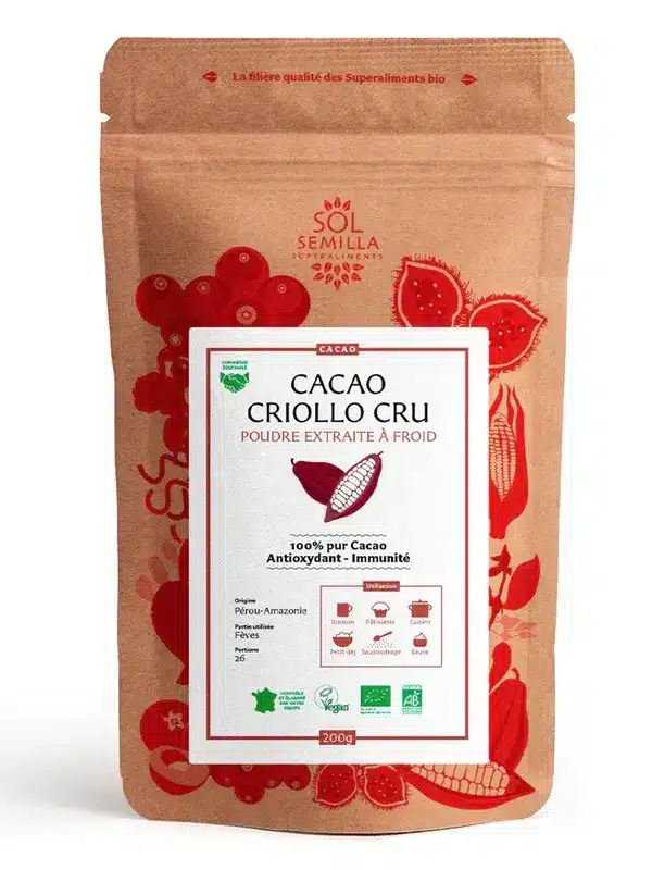 Cacao Criollo Cru BIO - Poudre Poudre de cacao criollo bio antioxydant naturel