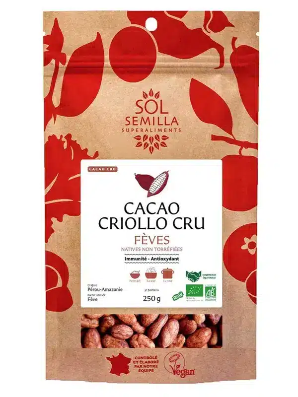 Cacao Criollo Cru Bio - Fèves Fèves de cacao Criollo bio riches en antioxydants